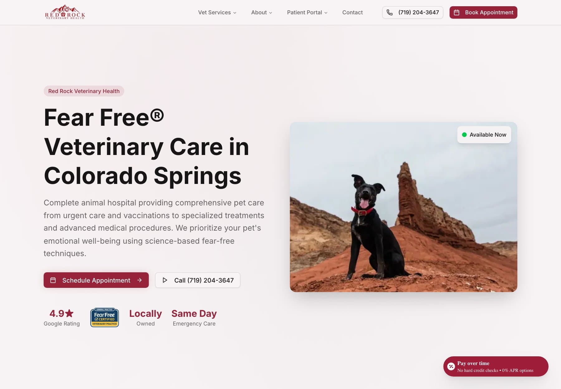 The Red Rock Veterinary Health website, designed and built by Ravana Solutions